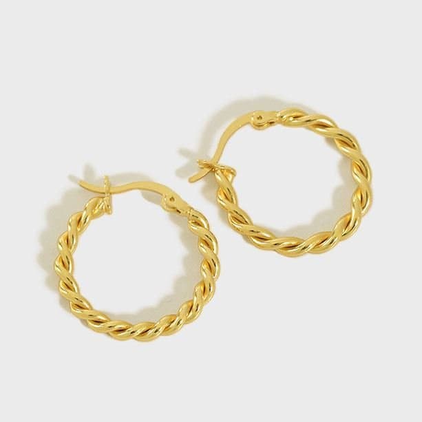 Twisted Circle 925 Sterling Silver Huggie Hoop Earrings