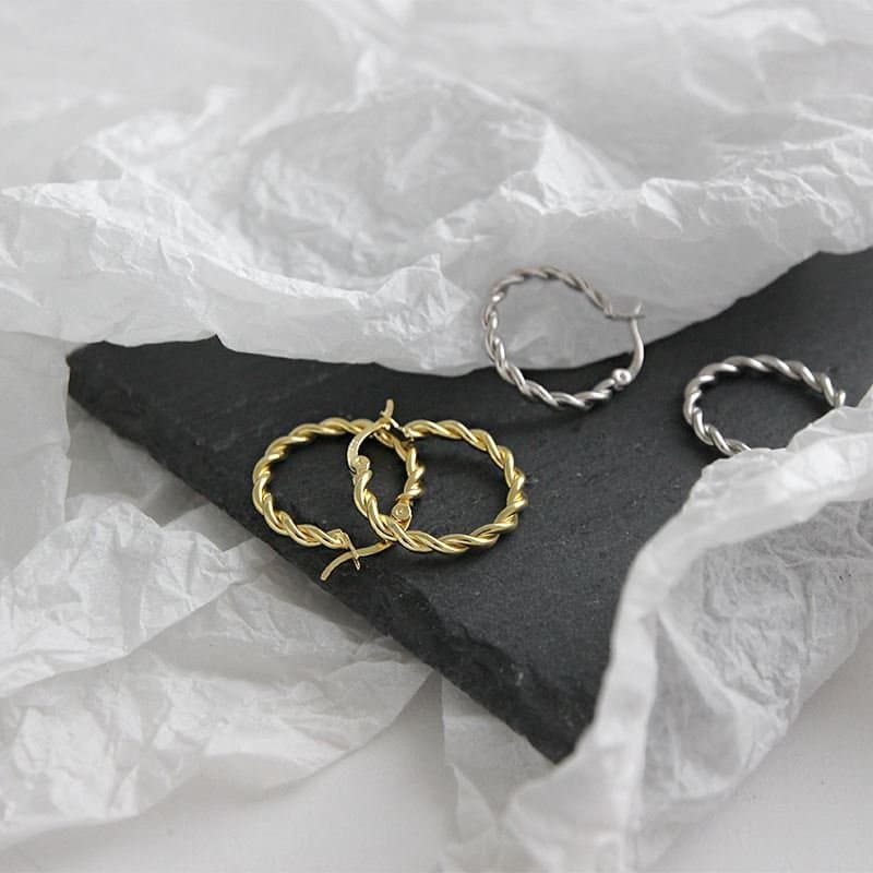 Twisted Circle 925 Sterling Silver Huggie Hoop Earrings