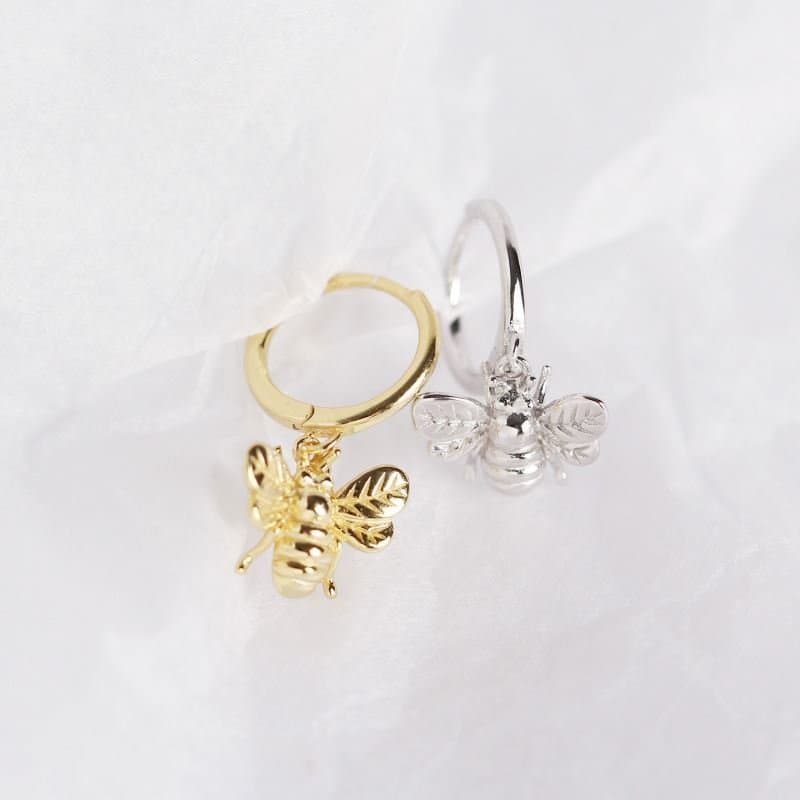 Animal Insect Honey Bee 925 Sterling Silver Hoop Earrings