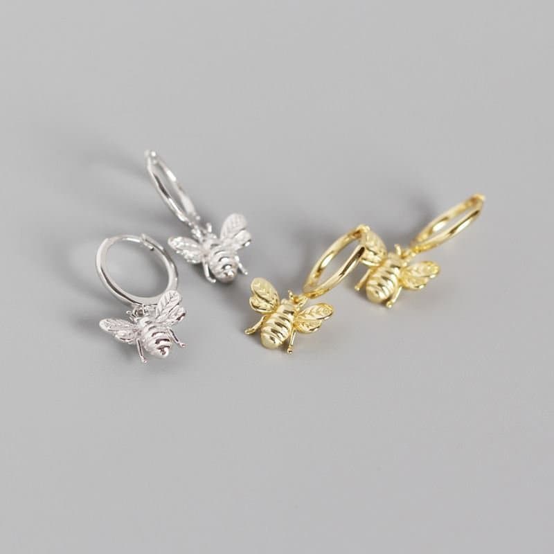 Animal Insect Honey Bee 925 Sterling Silver Hoop Earrings