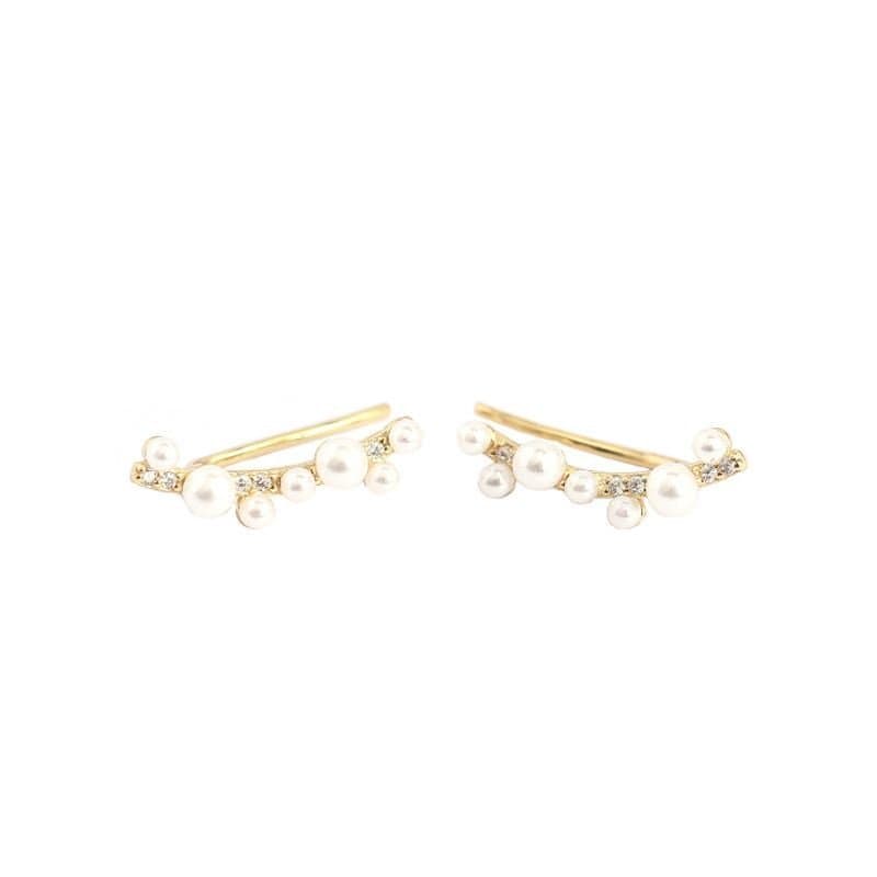 Shell Pearls Tree Branch 925 Sterling Silver Non-Pierced Earrings