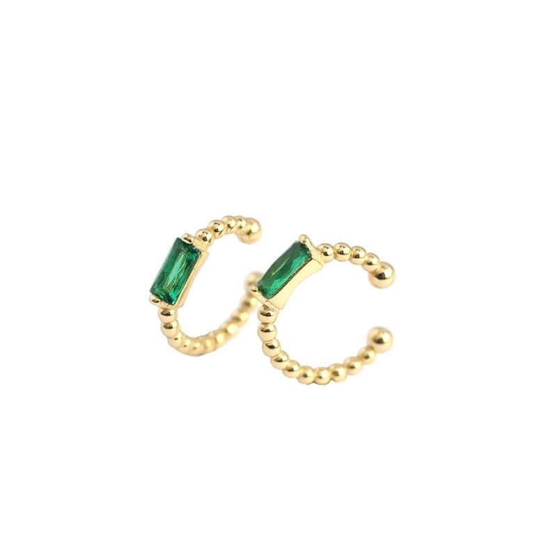 Geometric Green CZ Rectangle 925 Sterling Silver Non-Pierced Earrings