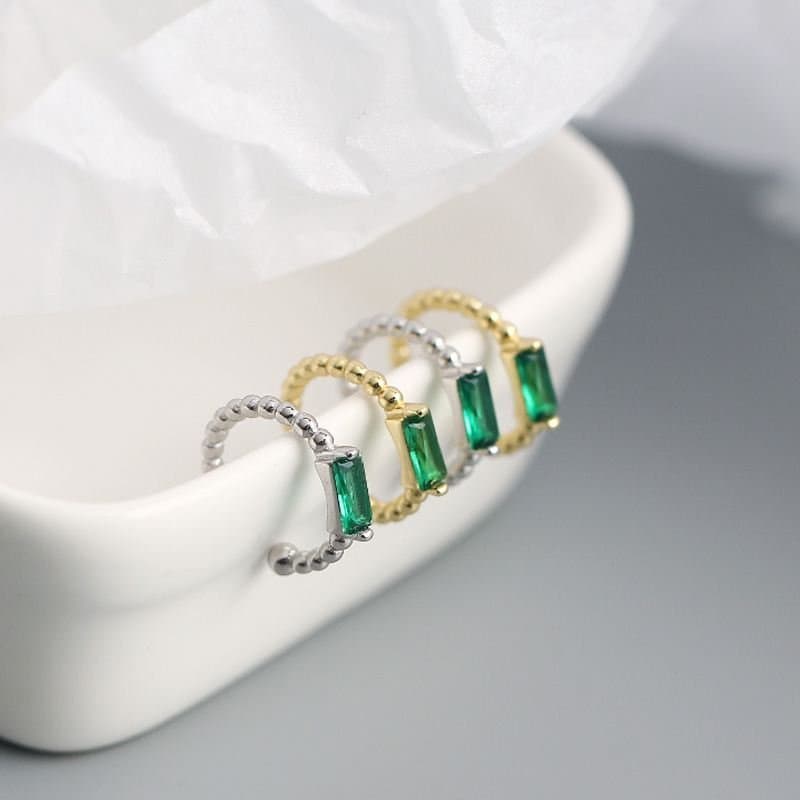 Geometric Green CZ Rectangle 925 Sterling Silver Non-Pierced Earrings