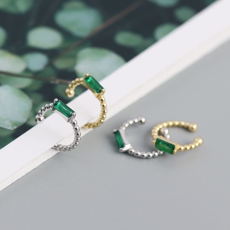 Geometric Green CZ Rectangle 925 Sterling Silver Non-Pierced Earrings