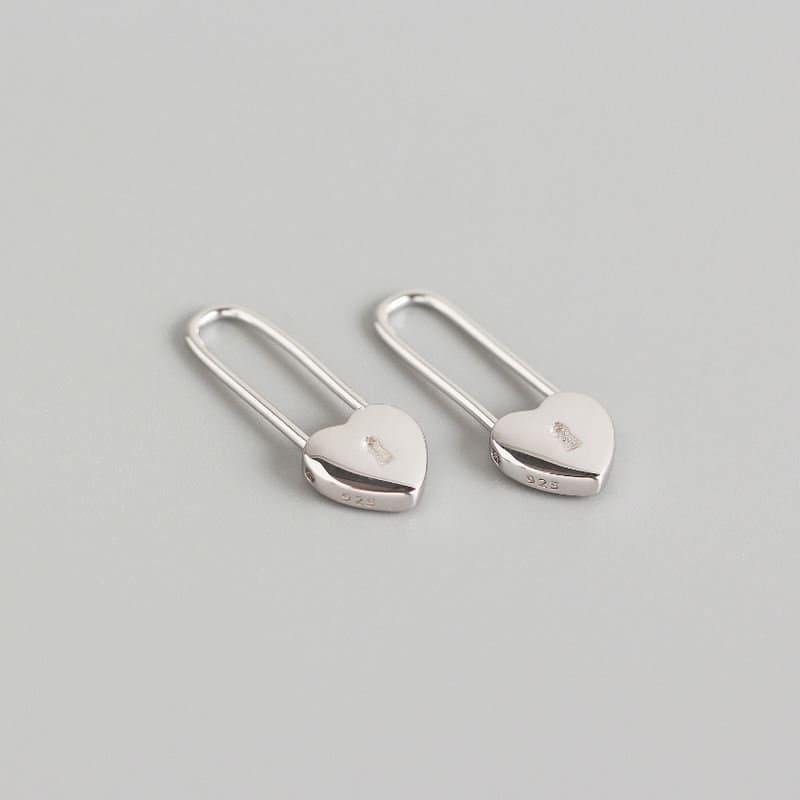 Heart Lock 925 Sterling Silver Hoop Earrings