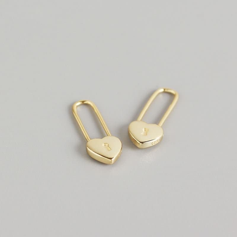 Heart Lock 925 Sterling Silver Hoop Earrings
