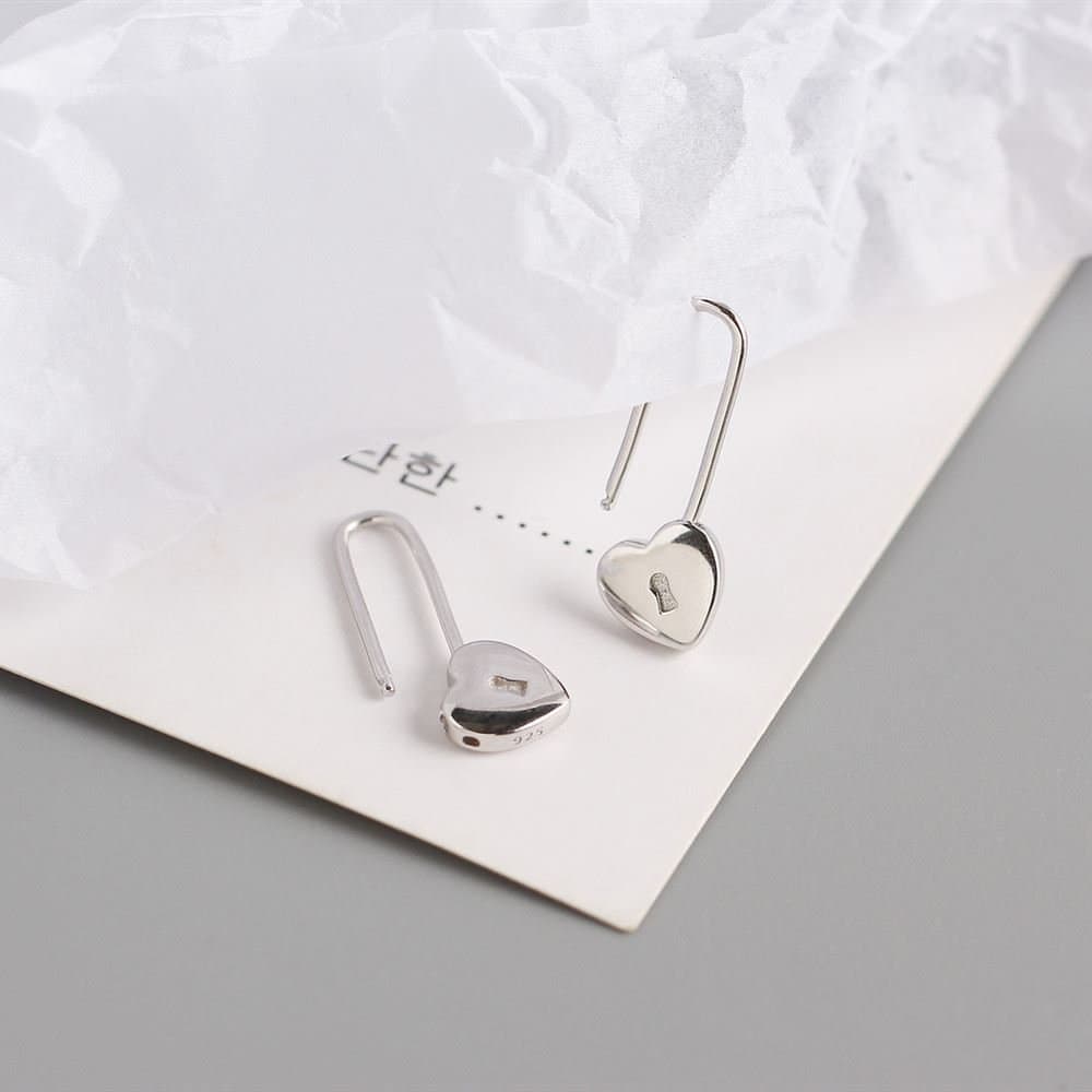 Heart Lock 925 Sterling Silver Hoop Earrings