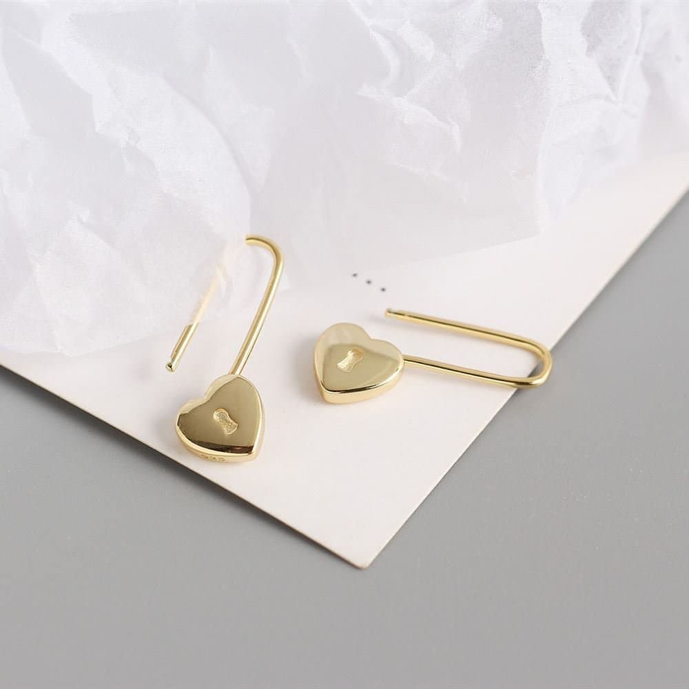 Heart Lock 925 Sterling Silver Hoop Earrings