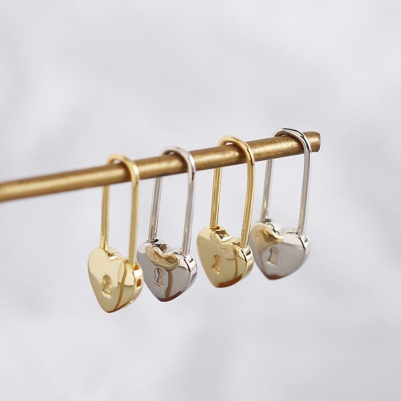 Heart Lock 925 Sterling Silver Hoop Earrings