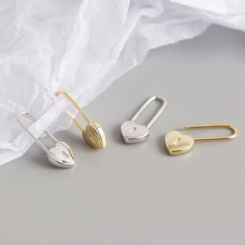 Heart Lock 925 Sterling Silver Hoop Earrings