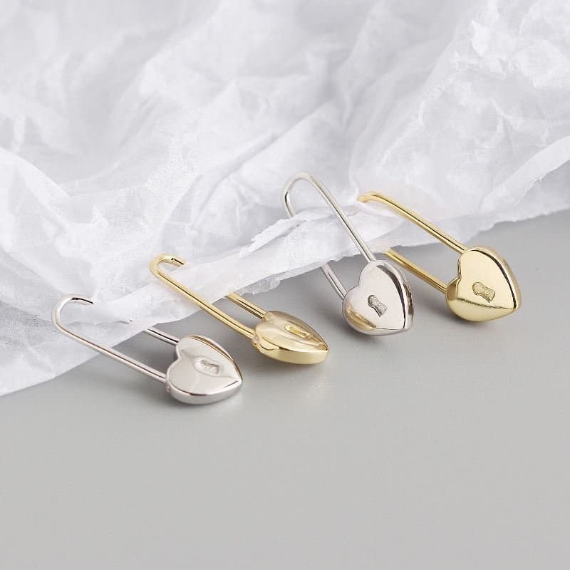 Heart Lock 925 Sterling Silver Hoop Earrings