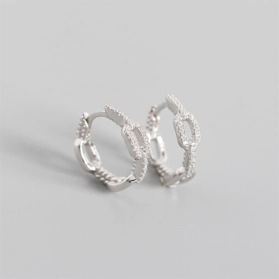Chain CZ 925 Sterling Silver Huggie Hoop Earrings