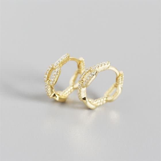 Chain CZ 925 Sterling Silver Huggie Hoop Earrings