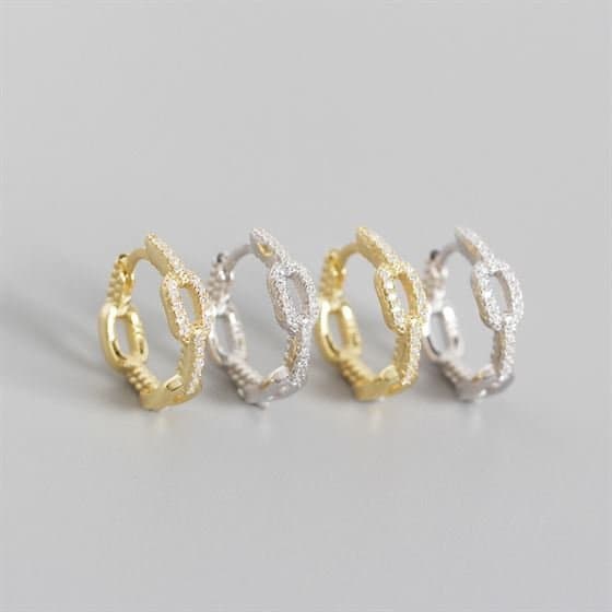 Chain CZ 925 Sterling Silver Huggie Hoop Earrings