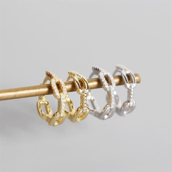 Chain CZ 925 Sterling Silver Huggie Hoop Earrings