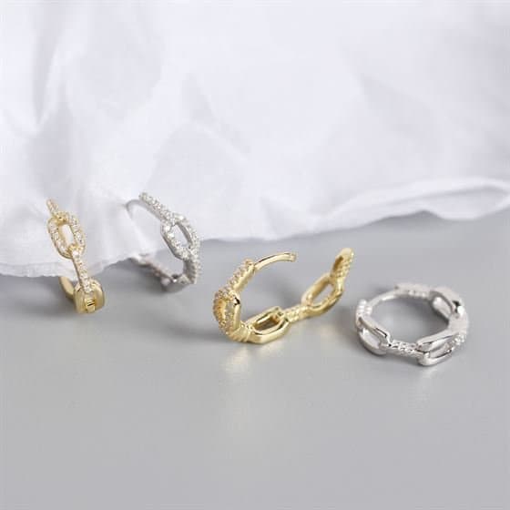 Chain CZ 925 Sterling Silver Huggie Hoop Earrings
