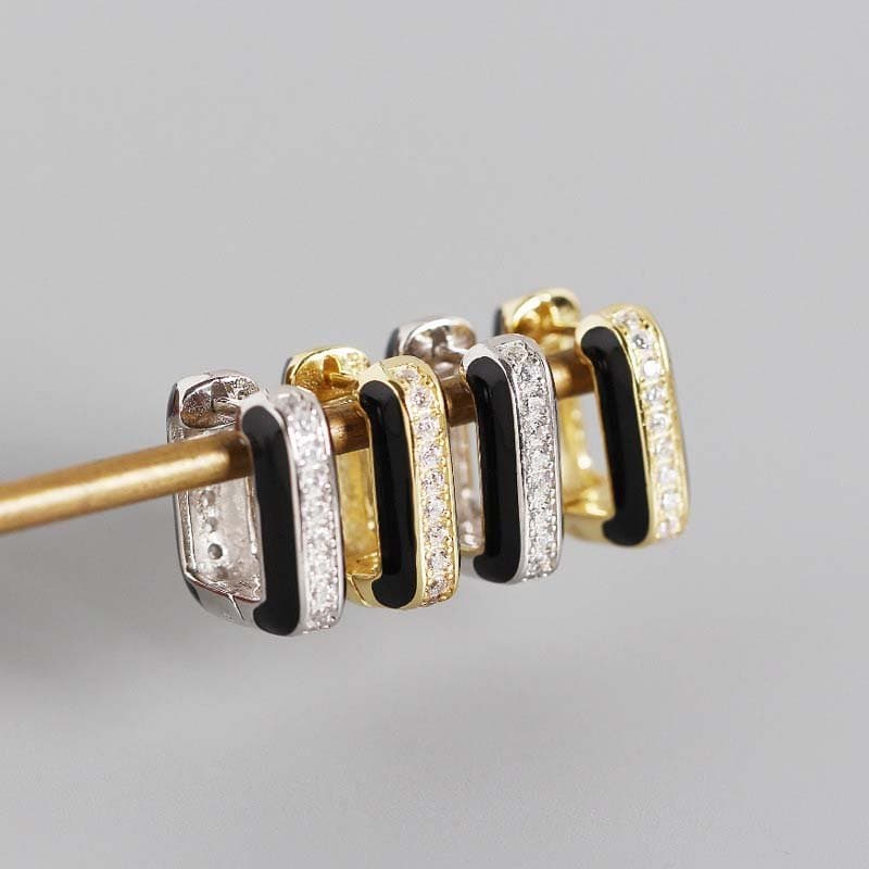 Geometric CZ Hollow Square 925 Sterling Silver Hoop Earrings