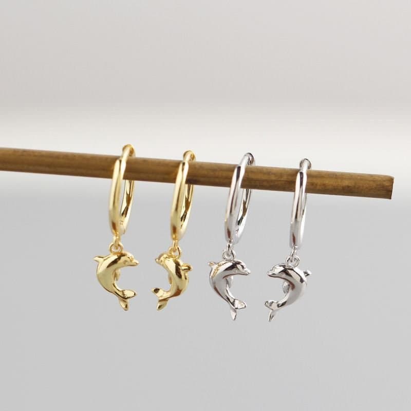 Animal Dolphin 925 Sterling Silver Hoop Earrings