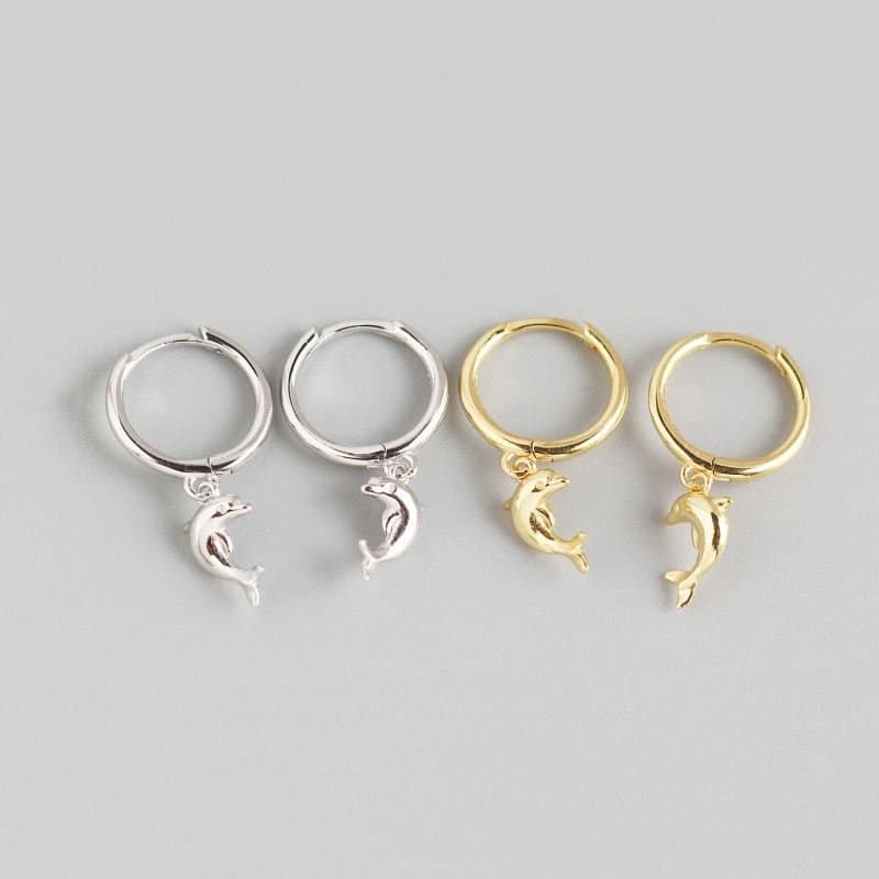 Animal Dolphin 925 Sterling Silver Hoop Earrings