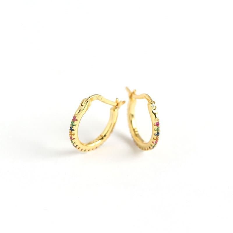 Colourful CZ Round Circle 925 Sterling Silver Hoop Earrings