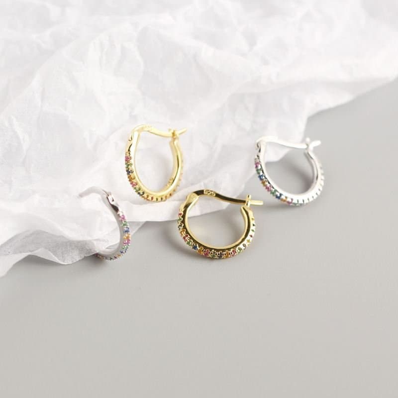 Colourful CZ Round Circle 925 Sterling Silver Hoop Earrings