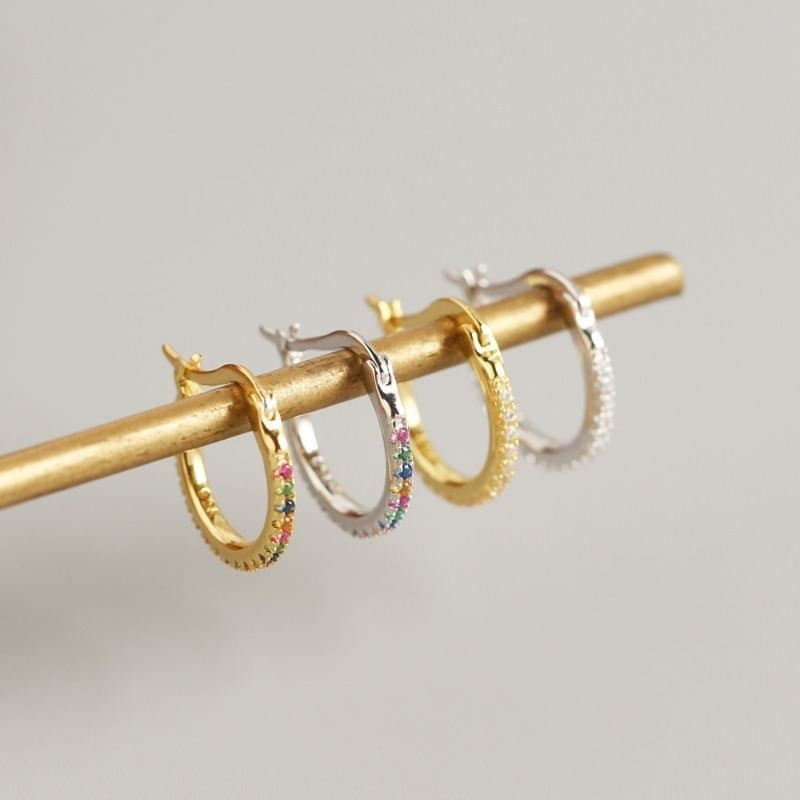 Colourful CZ Round Circle 925 Sterling Silver Hoop Earrings