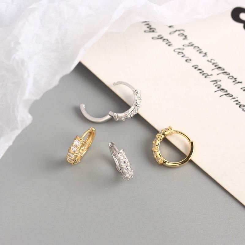 CZ Geometric Simple 925 Sterling Silver Hoop Earrings