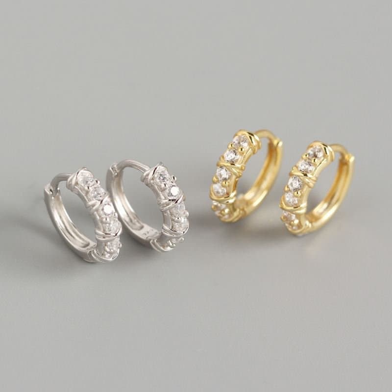 CZ Geometric Simple 925 Sterling Silver Hoop Earrings