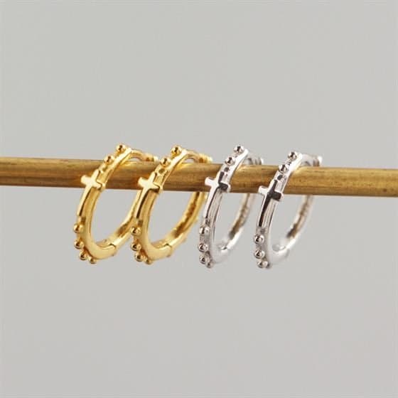 Cross Beads 925 Sterling Silver Hoop Earrings