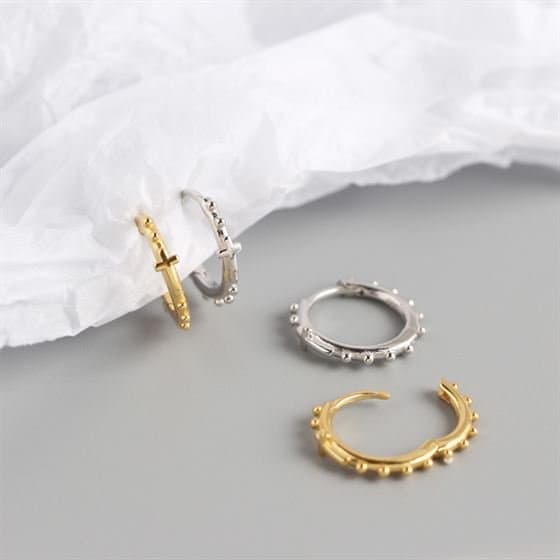 Cross Beads 925 Sterling Silver Hoop Earrings