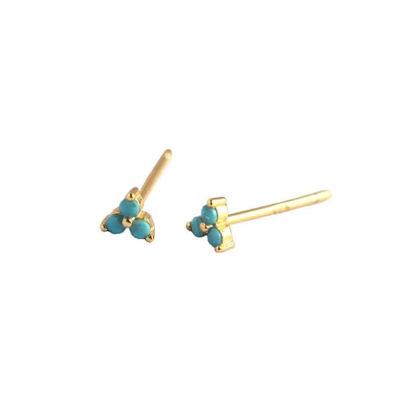 Mini CZ Lucky Three Leaf Clover 925 Sterling Silver Stud Earrings