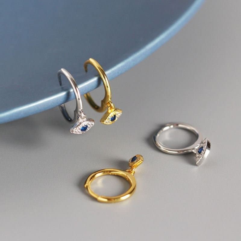 CZ Eye 925 Sterling Silver Hoop Earrings