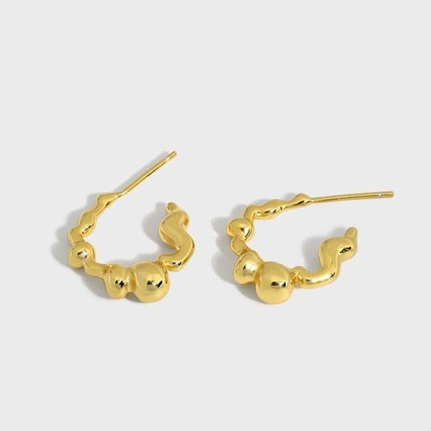 Geometric Irregular C Shape 925 Sterling Silver Hoop Earrings