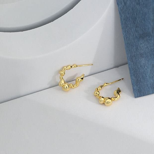 Geometric Irregular C Shape 925 Sterling Silver Hoop Earrings