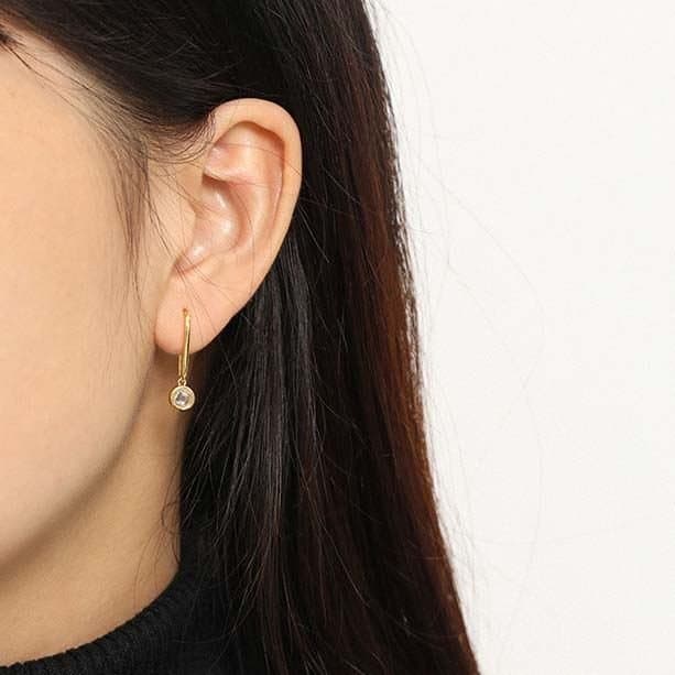 Round CZ U Shape 925 Sterling Silver Stud Earrings