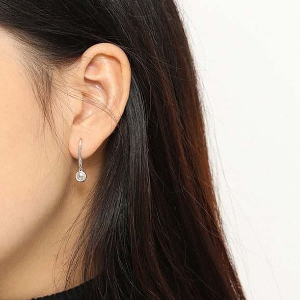 Round CZ U Shape 925 Sterling Silver Stud Earrings