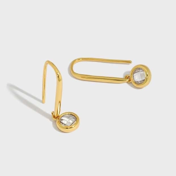 Round CZ U Shape 925 Sterling Silver Stud Earrings