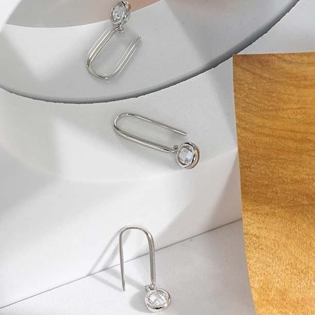 Round CZ U Shape 925 Sterling Silver Stud Earrings