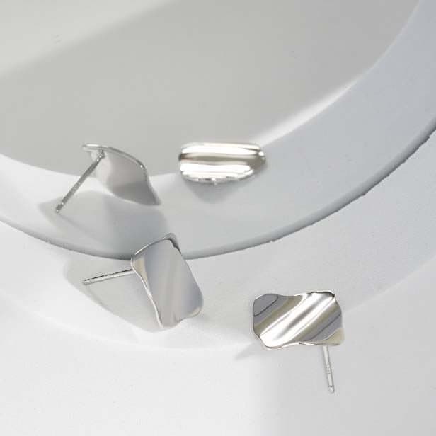 Geometric Wave 925 Sterling Silver Stud Earrings