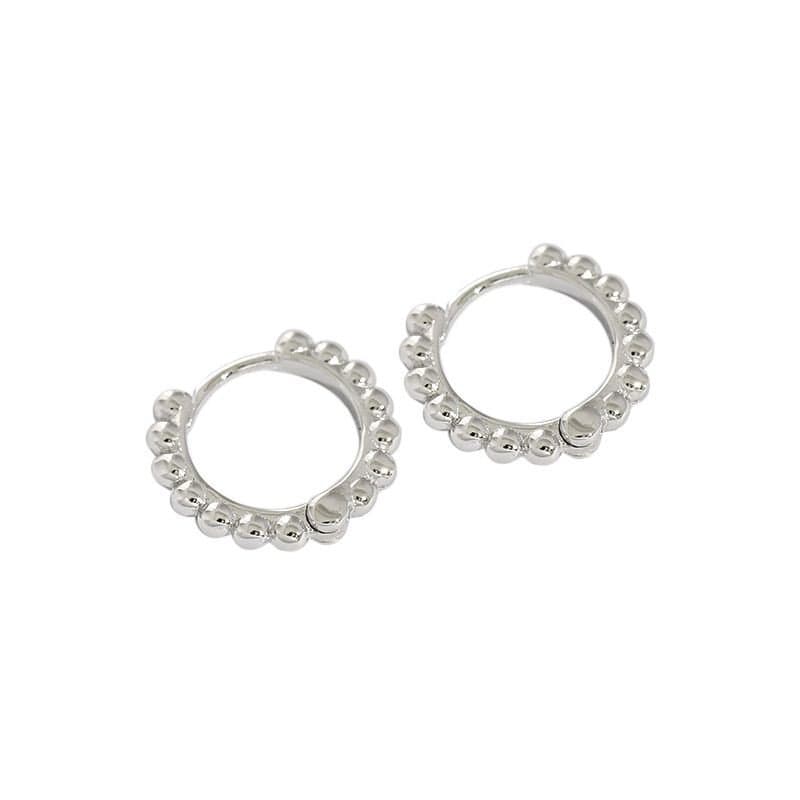 Beads Circle 925 Sterling Silver Huggie Hoop Earrings