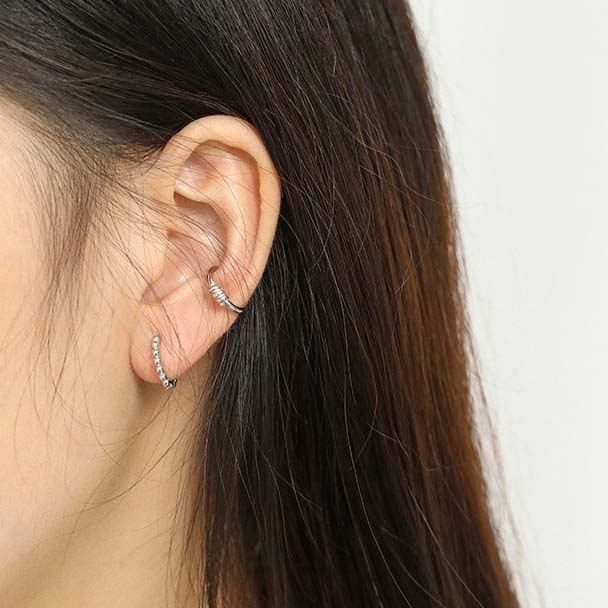 Beads Circle 925 Sterling Silver Huggie Hoop Earrings