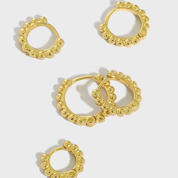 Beads Circle 925 Sterling Silver Huggie Hoop Earrings