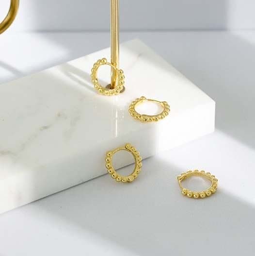 Beads Circle 925 Sterling Silver Huggie Hoop Earrings