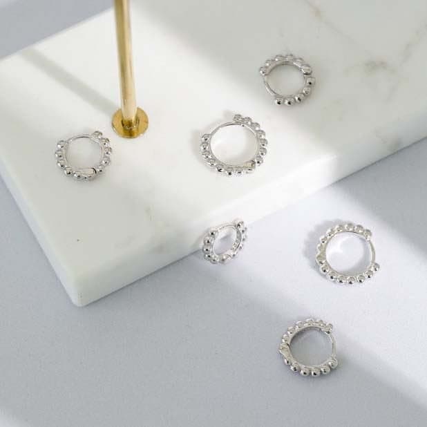Beads Circle 925 Sterling Silver Huggie Hoop Earrings