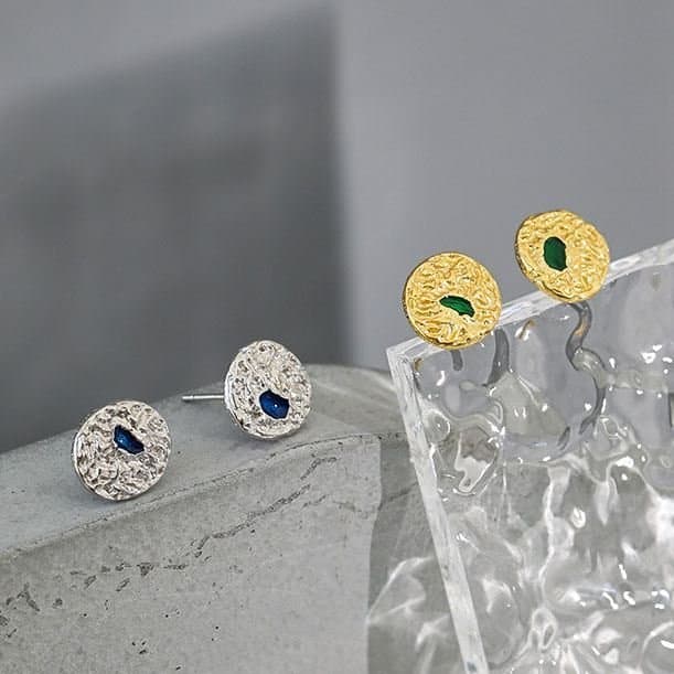 Irregular Geometric Round 925 Sterling Silver Stud Earrings