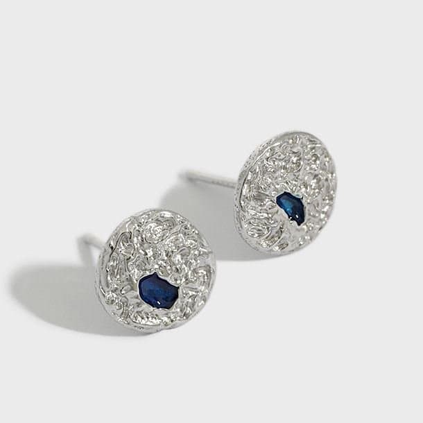 Irregular Geometric Round 925 Sterling Silver Stud Earrings