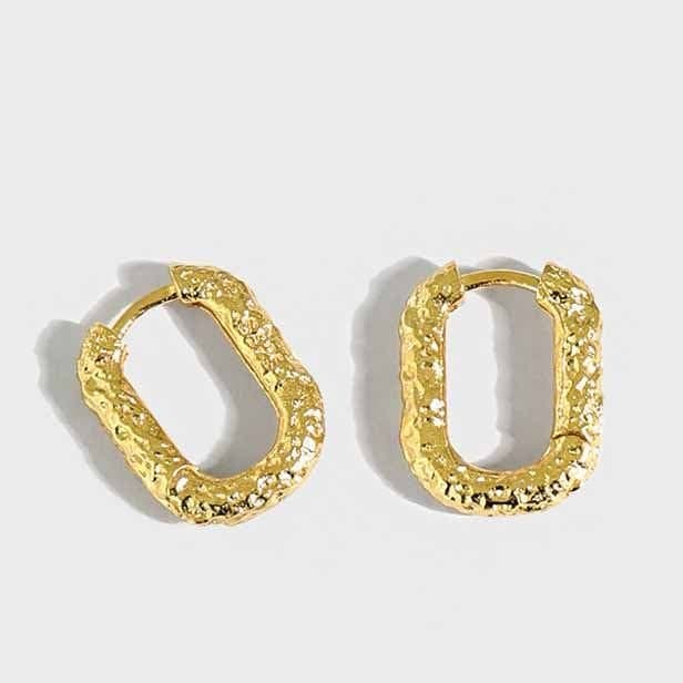 Geometric Hollow Oval 925 Sterling Silver Hoop Earrings