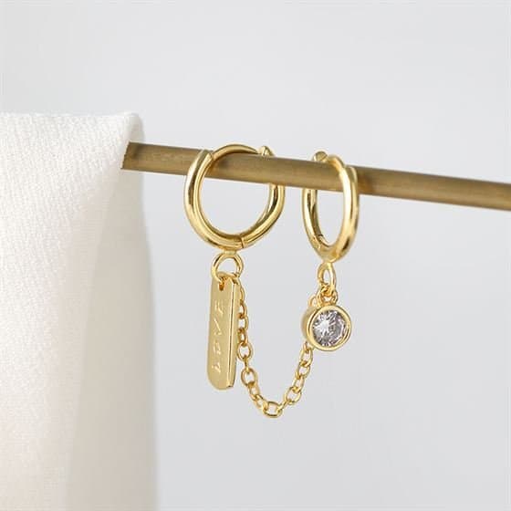Doule Hole CZ Love Letters Rectangle 925 Sterling Silver Hoop Earrings