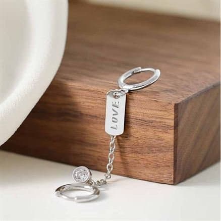 Doule Hole CZ Love Letters Rectangle 925 Sterling Silver Hoop Earrings