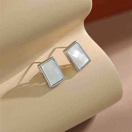Geometric Rectangle Shell 925 Sterling Silver Stud Earrings